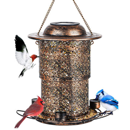 Solar Bird Feeders for Outside, Retractable Metal Bird Feeder with 3 Water Cups